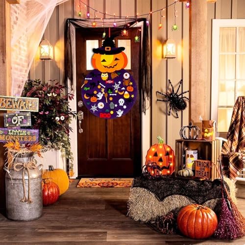 Tnoeuz DIY Halloween Felt Pumpkin Witch Hanging Decor Halloween Felt Crafts Kits Adhesive Ornaments Party Favors Home Wall Decorations Indoors Outdoors