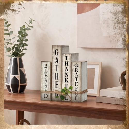 Lineshading 4 Pcs Inspirational Table Decor Wooden Book Gather Blessed Sign