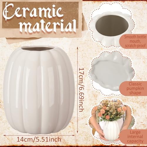 Beeveer 6.7 Inch Ceramic Pumpkin Vase, Large White Pumpkin Utensil Holder