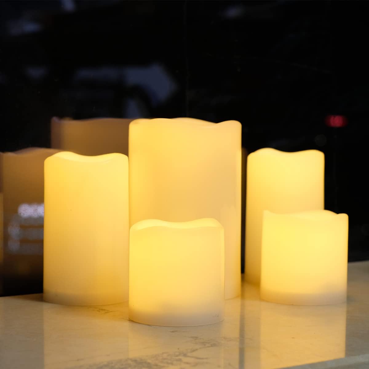 NONNO&ZGF 5 Pack Outdoor Waterproof Flameless Candles, Remote Battery Operated LED Resin Rainproof Pillar Candles (1pcs