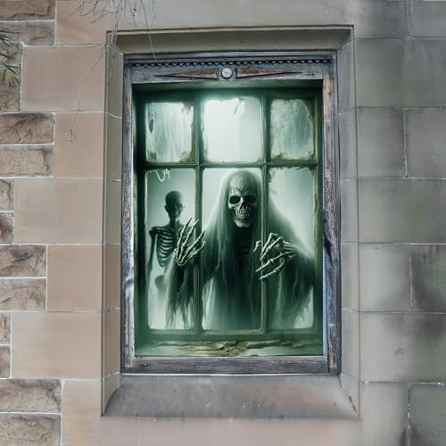 Grim Reaper Halloween Window Cover, 31 x 47 Inch Horror Themed Curtain, Halloween Photo Backdrop Tapestry for Festival Home, Indoor/Outdoor Decor, Garden, and Party Supplies
