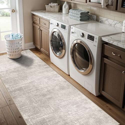 Hallway 2x8 Washable Runner Rug: Abstract Stain Resistant Entryway Kitchen Area Rugs Farmhouse Soft Bathroom Bedroom
