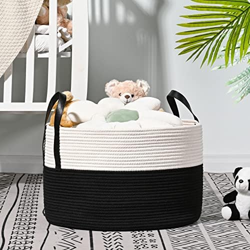 KAKAMAY Large Blanket Basket (20"x13"),Woven Baskets for storage Baby Laundry Hamper, Cotton Rope Blanket Basket for
