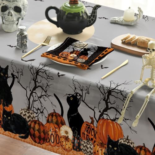Horaldaily Halloween Tablecloth 70 x 70 Inch Round Pumpkin Moon Cat Trees
