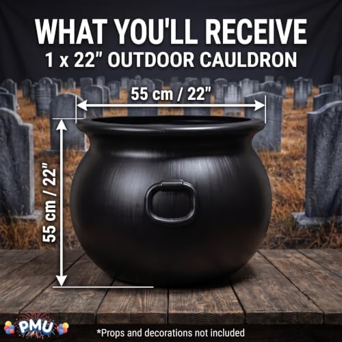 PMU Large Halloween Cauldron 22 Inch Big Witch Plastic Cauldron bowl Black, For Halloween Decor