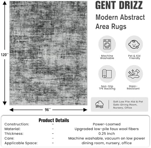 8x10 Area Rugs for Living Room: Washable Abstract Black Badroom Carpet