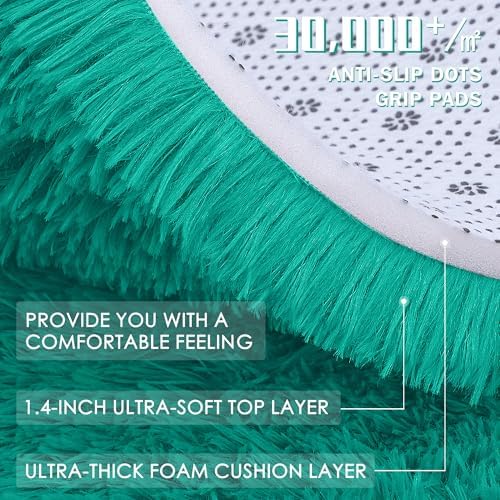 OLANLY Teal Green Round Rugs for Bedroom - Machine Washable, 4 ft Circle Area Rugs for Living Room, Soft and Fluffy
