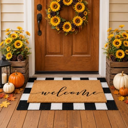 Tinideya 2 Pcs Fall Welcome Layered Doormat Set for Front Porch