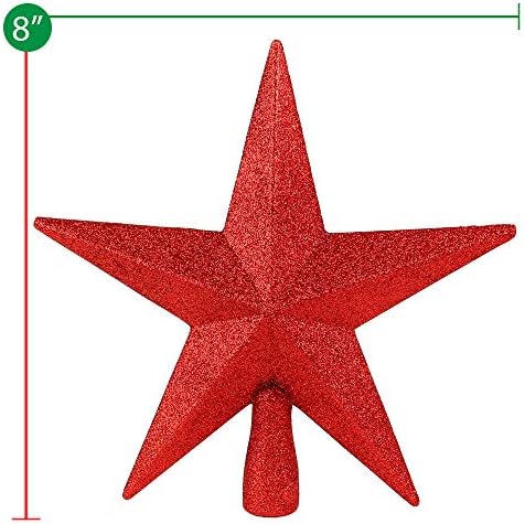 Glitter Star Christmas Tree Topper - 8" Red Xmas Holiday Decor Ornament