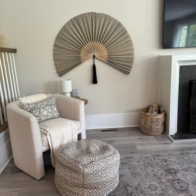 Large Bamboo Fan Wall Art For Boho Hanging Headboard / Gray / 48inch