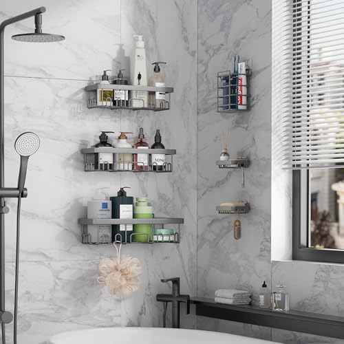 Veken 6-Pack Rustproof & Waterproof Shower Caddy, Adhesive Shelves Rack, Large Capacity Bathroom, College Dorm &