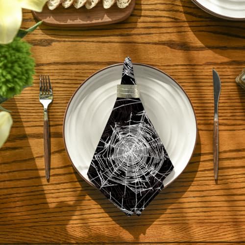 Horaldaily Halloween Cloth Napkins, Black Cobweb Napkins Set of 4