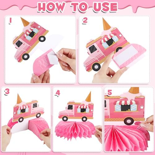 12 PCS Ice Cream Party Decorations Ice Cream Honeycomb Centerpiece