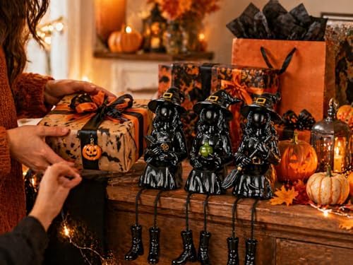 Dlfghos Halloween Decor Witch Figurines Set of 3, Halloween Indoor Decorations Witch Decor Resin Witch Statue for Table Desk Bookshelf Mantel Tiered Tray Spooky Halloween Decor Witch Gifts