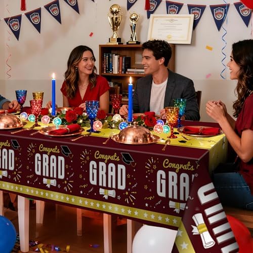 6 Pack Disposable Plastic Tablecloth 54" x 108" Burgundy Class of 2026 Grad Party Table Cloths Disposable for 6 to 8 Foot Tables Graduation Party Indoor or Outdoor (Graduation Burgundy)