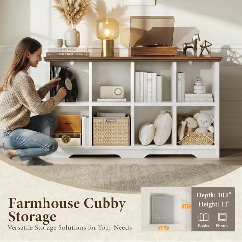 OffiGo 8 Cube Organizer Bookcase, Cube Shelf with Storage, Walnut + White