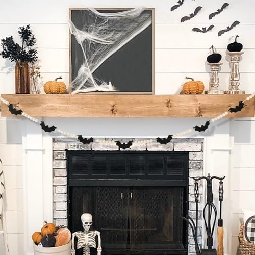 Halloween Decorations-Black Felt Bats Wood Beads Garland