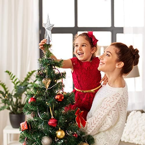 Glitter Star Christmas Tree Topper - 8" Silver Xmas Holiday Decor Ornament