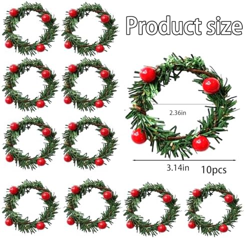 Christmas Napkin Rings Red Artificial Berry Candle Rings with Grass Mini Christmas Wreath for Banquet Table Decorations 10pcs