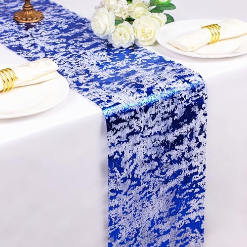 2 Pcs Royal Blue Table Runner, Glitter Metallic Foil Mesh Roll 108"