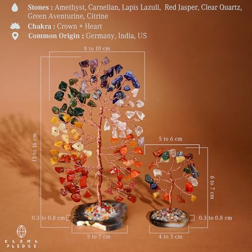 KARMAPLEDGE Set of 2 Crystal Trees Unique Birthday Gifts for Women, Mom & Dad, Slice Base Handmade Reiki Healing Stones