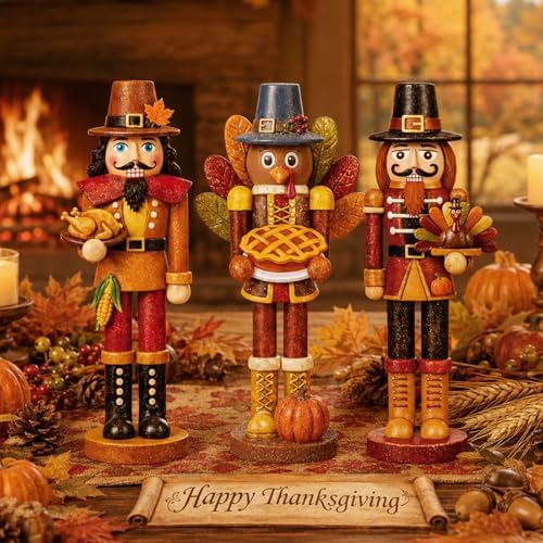 Simgoing 3 Pcs Fall Thanksgiving Nutcracker Turkey Figures Fall Table Decor