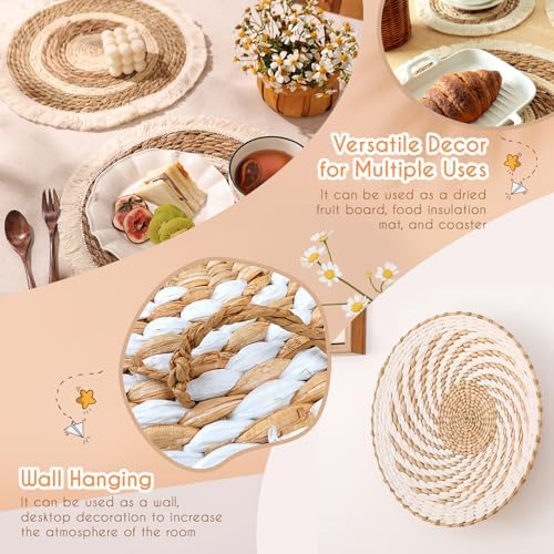 Boho Wall Baskets Set / Beige White Tassel / Set of 9