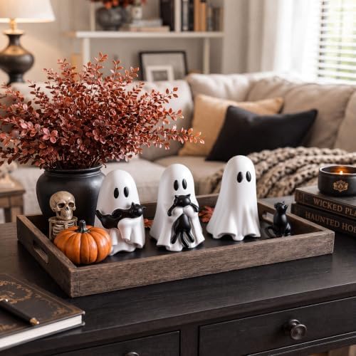 RattanView 4 Pcs Large Halloween Ghost Cat Table Decor, 6" Cute Figurines