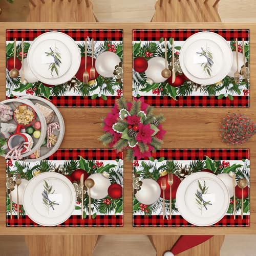 Jiudungs Christmas Placemats Set of 4, Xmas Decorations for Home Decor
