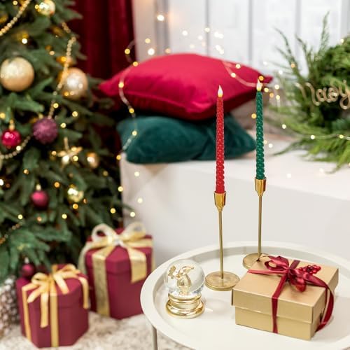 Whaline 6 Pcs Christmas LED Flameless Spiral Candles with Remote Battery Operated Taper Candles Xmas Red Green Electric Candle Boxed for Party Home Table Centerpiece Decor