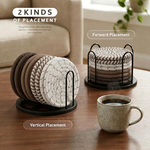 Lazebox Coasters Set of 8 for Drinks, 4 Inch Large Coasters for Coffee Table, Tabletop Protection for Hot & Cold