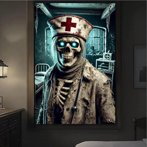 BlissYard Halloween Window Banner 31x47 Inch Zombie Nurse Windows Cover Abandoned Hospital Window Banner Spooky Medical Horror Window Decor Indoor Outdoor Halloween Party Decoration