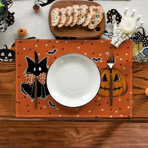 Artoid Mode Orange Cat Ghost Boo Halloween Placemat Set of 4-12 x 18 Inch