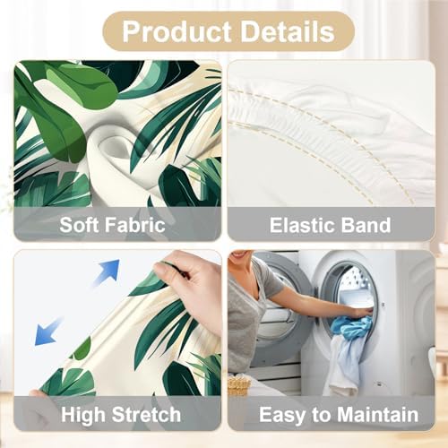 Tropical Leaf Chair Covers for Dining Room – Stretch Removable Washable Seat Slipcovers for Kitchen, Banquet, Wedding, Party – Modern Botanical Green Plant Print Decor,Set of 6