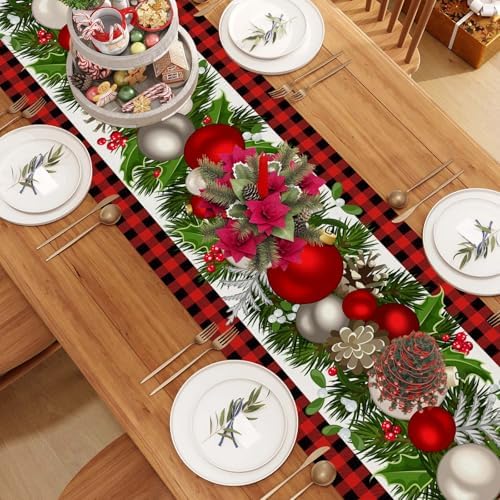 Jiudungs Christmas Table Runner, Xmas Holiday Decorations for Home Decor