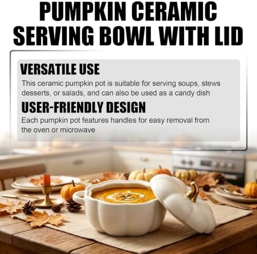 15oz Ceramic Pumpkin Soup Bowl with Lid