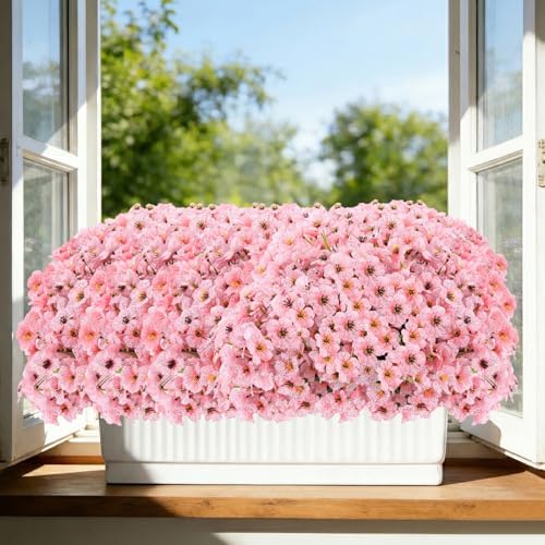 Powbrace 22 Pack Artificial Flowers for Outdoor Indoor Fake Plants(Pink)