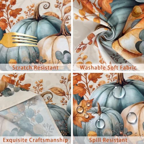 Fall Round Tablecloth 60 Inch, Stain Resistant Washable Fabric Autumn Pumpkin Table Cloth Round Fall Tablecloth Table Cover for Kitchen Dining Party