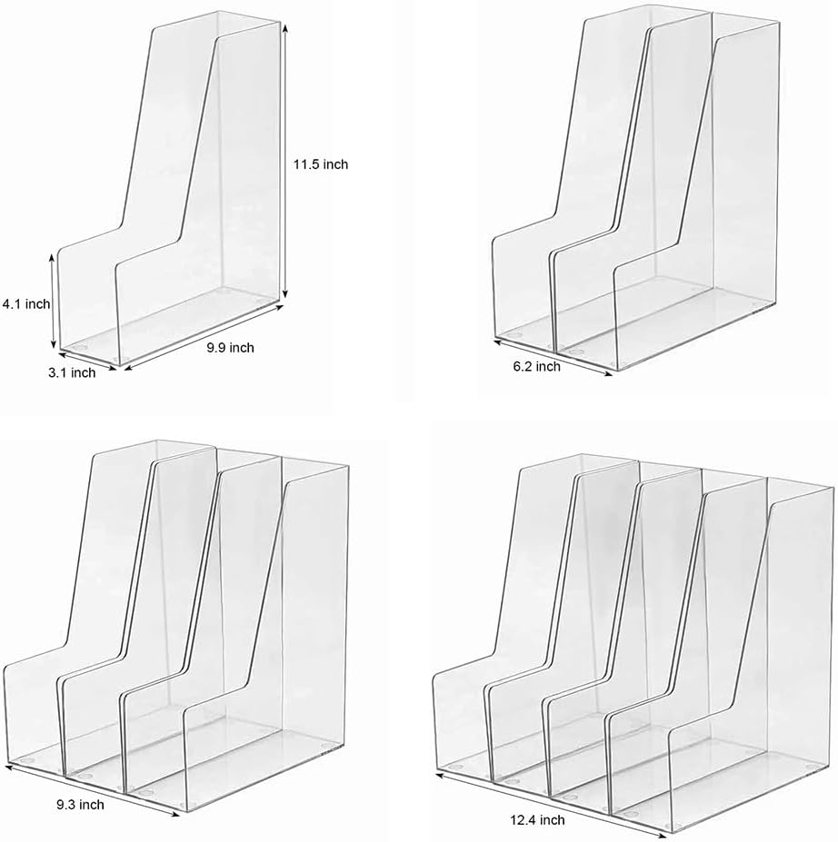 Clear Vertical File Holder, 2 pack, for Home Office | Clear plastic Magazine Organizer, 2-pack. Multi-purpose document