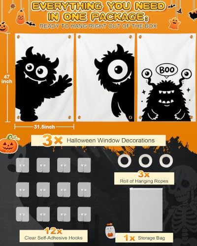 Halloween Window Decorations Monster Window Silhouettes 3 Pack