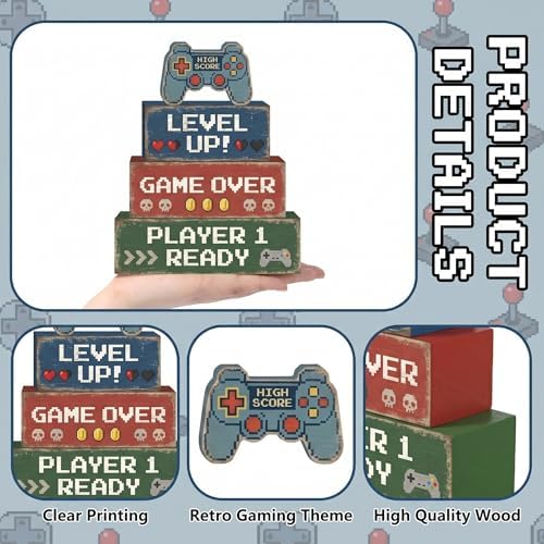 Britimes Tiered Tray Decor Set, 4 Pack, Wooden Table Sign, Video Game