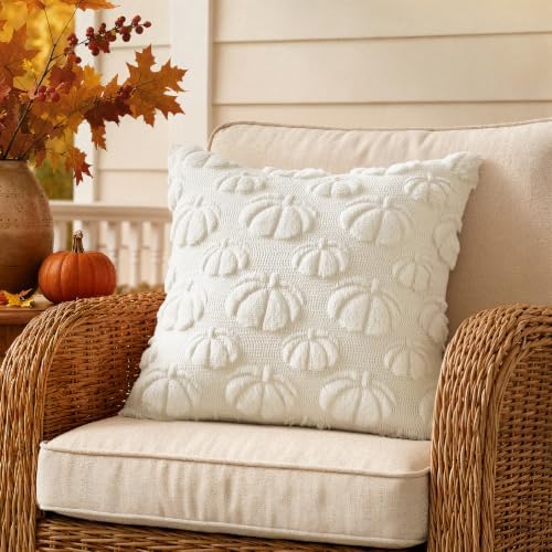 MIULEE Fall Decor Pillow Covers 18x18 Set of 2 Pumpkin Cream White