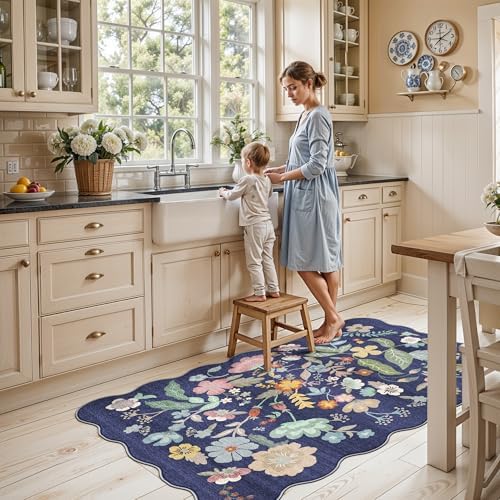 Washable 3x5 Entryway Area Rugs: Ultra Soft Low Pile Carpet for Kitchen Nursery Indoor Light-Weight Doormat Anti-Slip