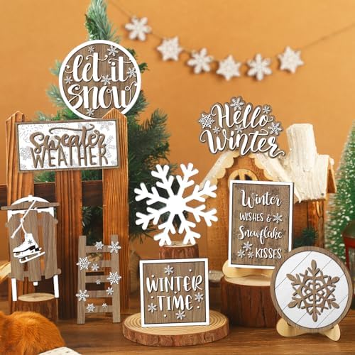 FairySandy Winter Tiered Tray Decor Winter Snowman Snowflakes