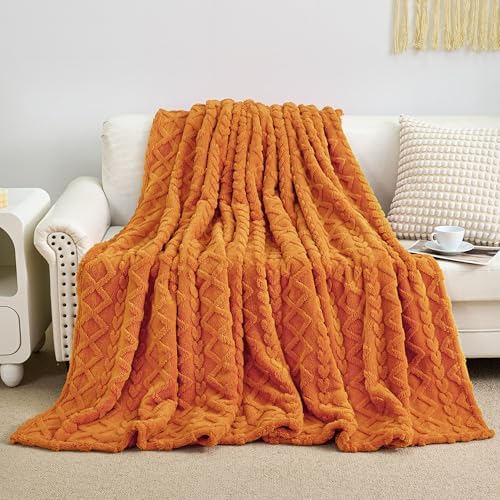 Aganear Fleece Throw Blanket for Bed Couch,Fall Boho Blanket,90"x90" Orange