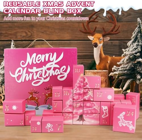 Christmas Advent Calendar, Empty Advent Calendar to Till Yourself, 24 Days Christmas Countdown Advent Calendar, Reusable Countdow Boxes, Xmas Gifts for Boys Girls Teens Adults