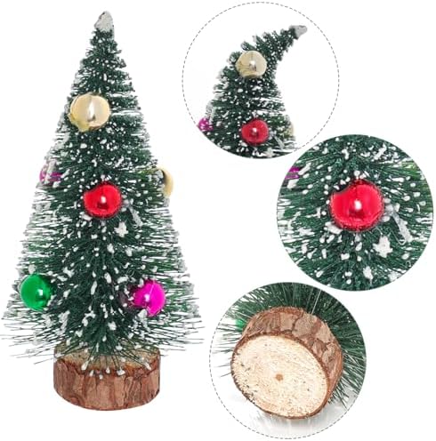 Yookat 12Pcs Mini Christmas Trees Bottle Brush Trees Small Sisal Trees Mini Pine Trees with Wood Base Small Bottle Brush Trees for Christmas Winter Decoration (Green)