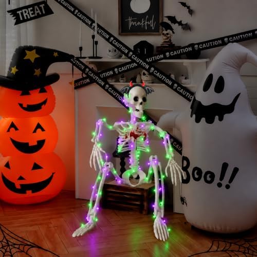 3FT Posable Skeleton Halloween Decor: LED String Lights for Yard & Porch