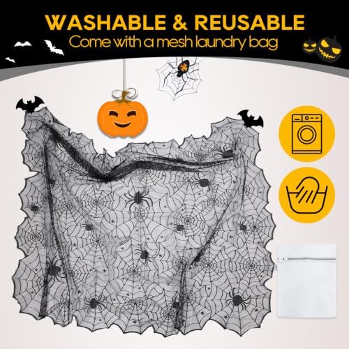 eZAKKA Halloween Tablecloth 54"x72" Black Lace Spider Web Table Cloth