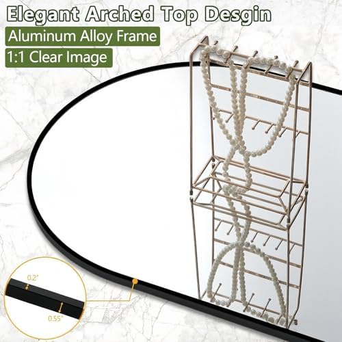 Prywot Full Length Mirror, Oversized 81"x41" Arched-Top Floor Mirror, Black